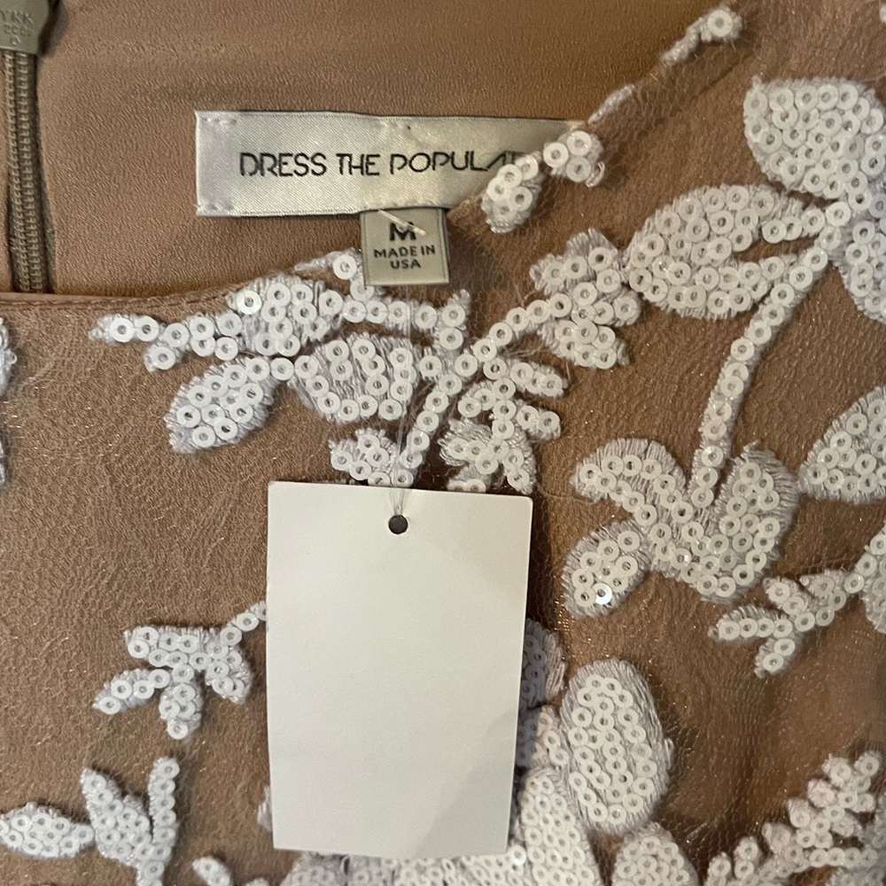 Dress The Population Grace A-Line Elegant Lace Floral Dress - White and Tan - Picture 5 of 9